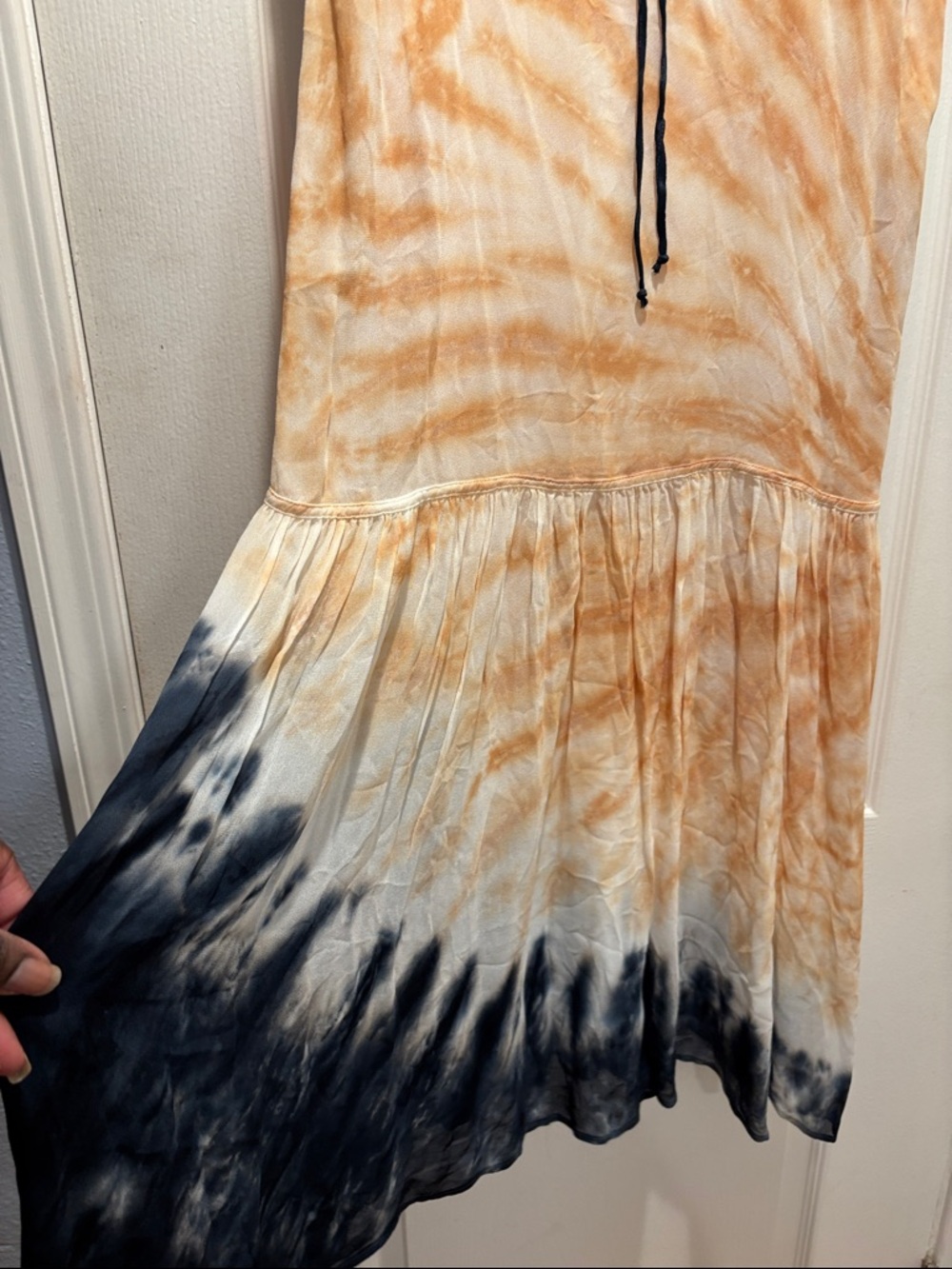 Young Fabulous & Broke YFB Boho Tie-Dye Tiered Maxi Skirt Navy Blue and Tan sz S